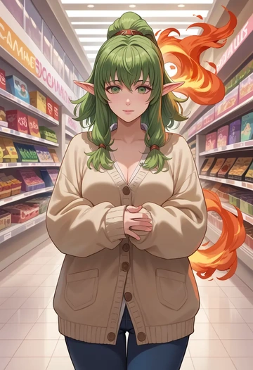 fire_emblem,tiki_(fire_emblem),cardigan,oversized,wide-leg pants  - AI generated anime art