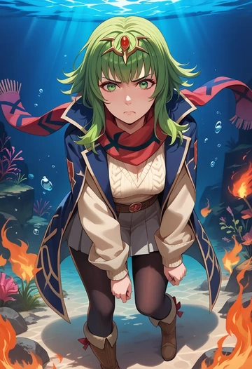 fire_emblem,tiki_(fire_emblem),winter,student uniform,puffer coat  - AI generated anime art