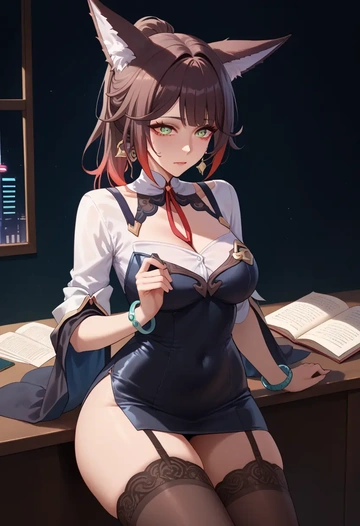 star rail,tingyun,secretary, stockings  - AI generated anime art