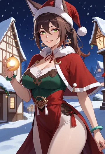 star rail,tingyun,Christmas,dress  - AI generated anime art