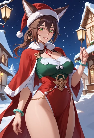 star rail,tingyun,Christmas,dress  - AI generated anime art