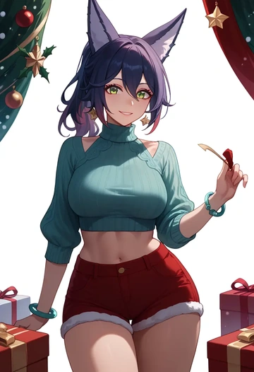 star rail,tingyun,Christmas,red velvet shorts,turtleneck sweater  - AI generated anime art