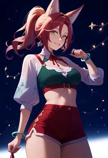 star rail,tingyun,Christmas,red velvet shorts  - AI generated anime art