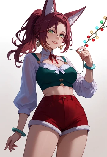 star rail,tingyun,Christmas,red velvet shorts  - AI generated anime art