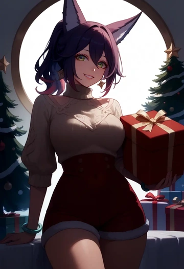 star rail,tingyun,Christmas,red velvet shorts,turtleneck sweater  - AI generated anime art