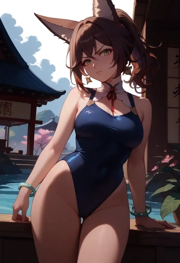 star rail,tingyun,retro style swimsuit,frilled neckline,bow detail  - AI generated anime art