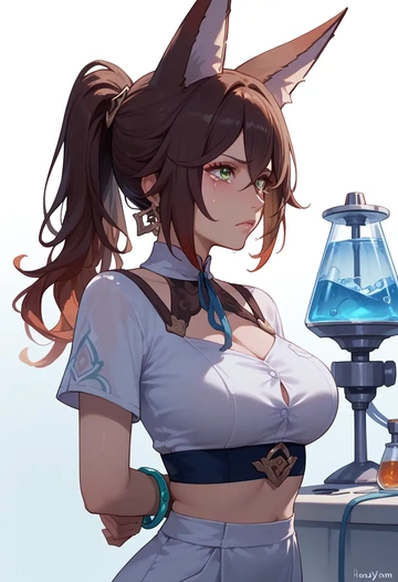 star rail,tingyun,crop top,athletic shorts  - AI generated anime art