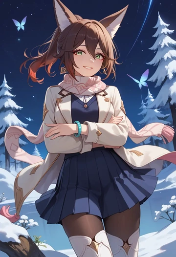 star rail,tingyun,winter,student uniform,puffer jacket  - AI generated anime art