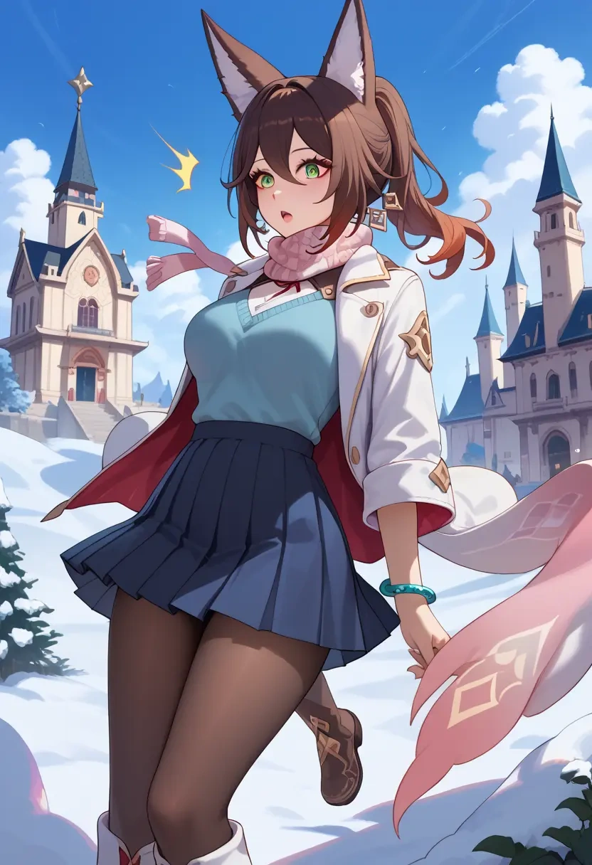 star rail,tingyun,winter,student uniform,puffer jacket  - 