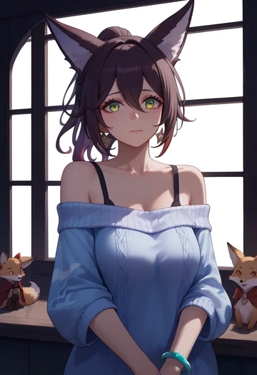 star rail,tingyun,sweater,off-shoulder,collar  - AI generated anime art