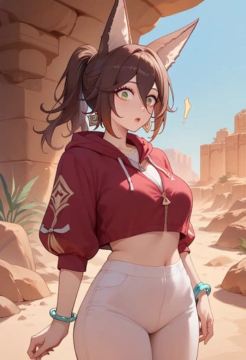 star rail,tingyun,crop hoodie,shorts  - AI generated anime art