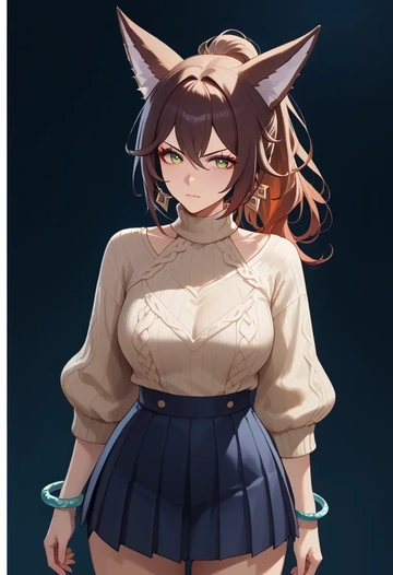 star rail,tingyun,sweater,cropped,pleated midi skirt  - AI generated anime art