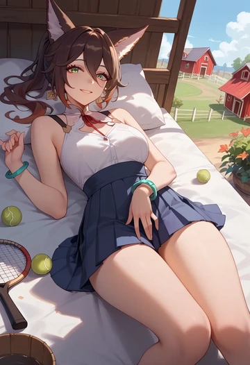 star rail,tingyun,tennis dress,visor,trainers  - AI generated anime art