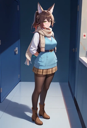 star rail,tingyun,winter,student uniform,down jacket  - AI generated anime art