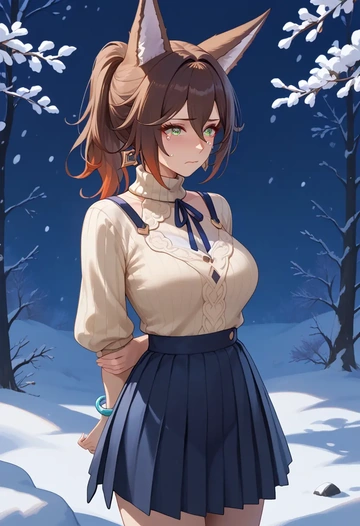 star rail,tingyun,skirt,pleated,turtleneck sweater  - AI generated anime art