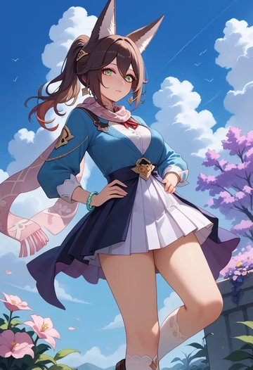 star rail,tingyun,spring,student uniform,cardigan  - AI generated anime art