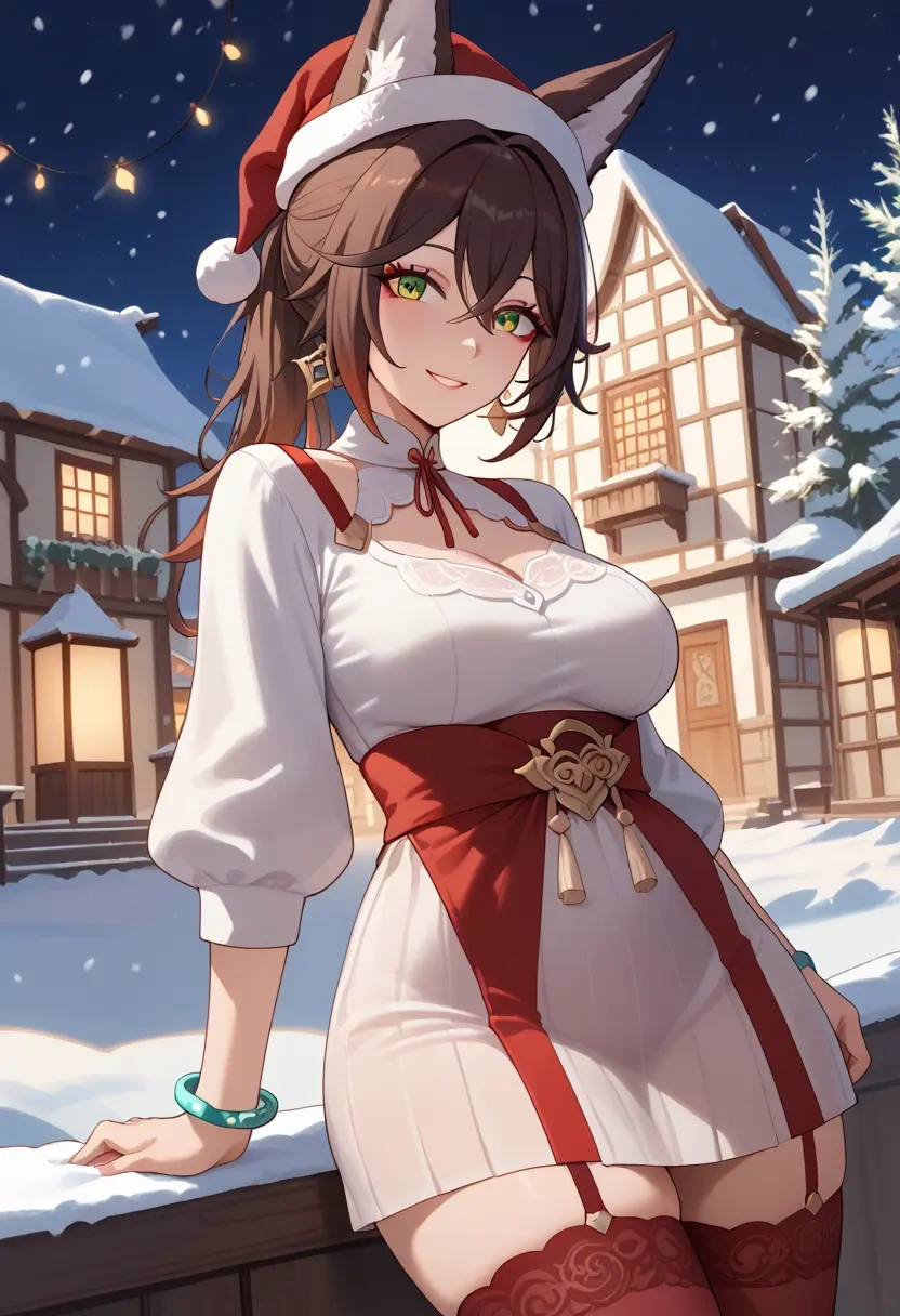 star rail,tingyun,Christmas,sweater dress,stockings  - 