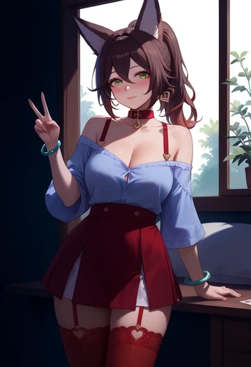 star rail,tingyun,collar,peace sign,sweater  - AI generated anime art