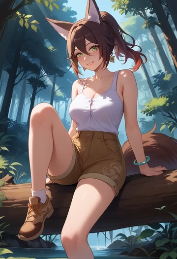 star rail,tingyun,sitting,forest  - AI generated anime art