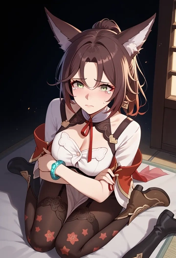 star rail,tingyun,shirt dress,belted,stockings  - AI generated anime art