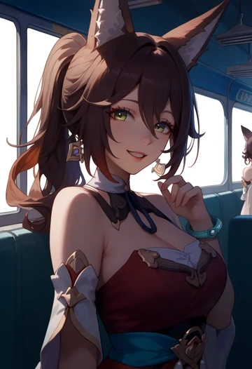 star rail,tingyun,tube top,jogger shorts  - AI generated anime art