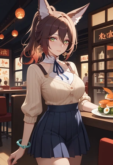 star rail,tingyun,skirt,pleated,turtleneck sweater  - AI generated anime art