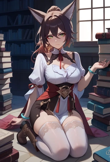 star rail,tingyun,shirt dress,belted,stockings  - AI generated anime art