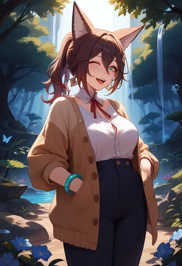 star rail,tingyun,cardigan,oversized,wide-leg pants  - AI generated anime art