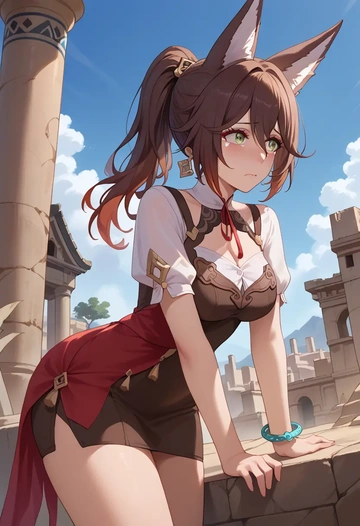 star rail,tingyun,bodysuit,mesh,high-waisted skirt  - AI generated anime art