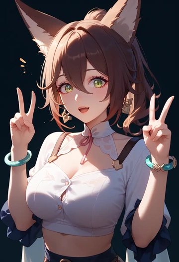 star rail,tingyun,crop top,loose joggers,headset  - AI generated anime art