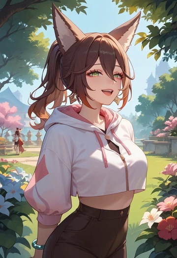 star rail,tingyun,crop hoodie,shorts  - AI generated anime art