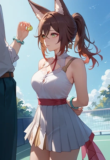 star rail,tingyun,tennis dress,visor,trainers  - AI generated anime art