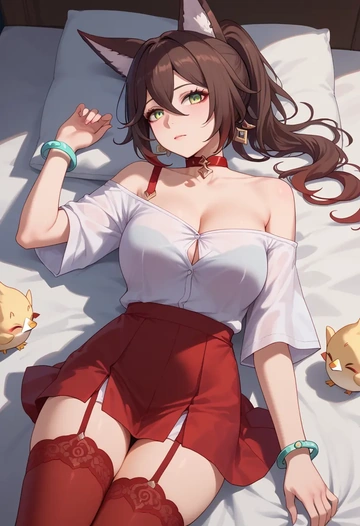 star rail,tingyun,collar,oversized,Thigh garters  - AI generated anime art