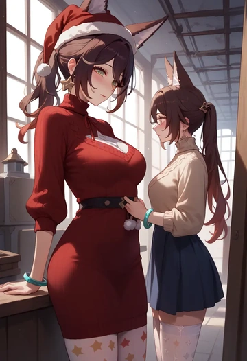 star rail,tingyun,Christmas,sweater dress,stockings  - AI generated anime art