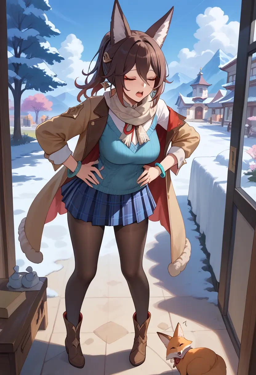 star rail,tingyun,winter,student uniform,down jacket  - 