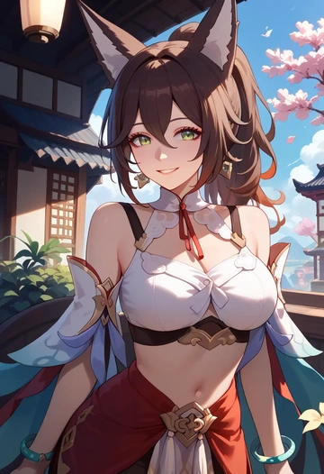 star rail,tingyun,crop top,loose joggers,headset  - AI generated anime art