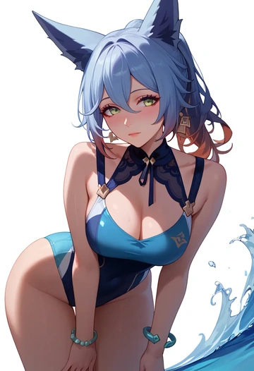 star rail,tingyun,racerback swimsuit,striped trim,name tag patch  - AI generated anime art