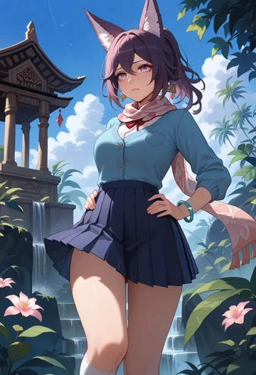 star rail,tingyun,spring,student uniform,cardigan  - AI generated anime art