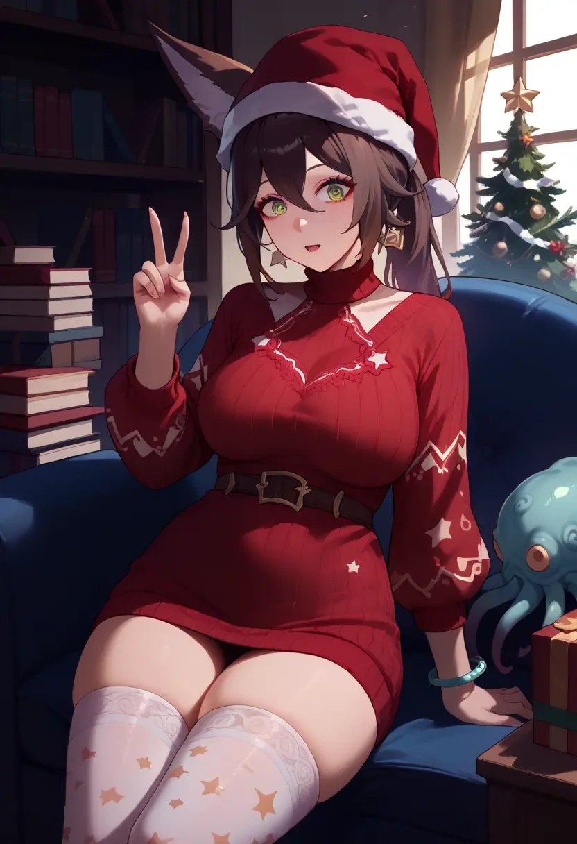 star rail,tingyun,Christmas,sweater dress,stockings  - 