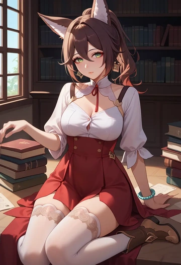 star rail,tingyun,shirt dress,belted,stockings  - AI generated anime art