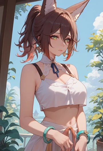 star rail,tingyun,crop top,loose joggers,headset  - AI generated anime art