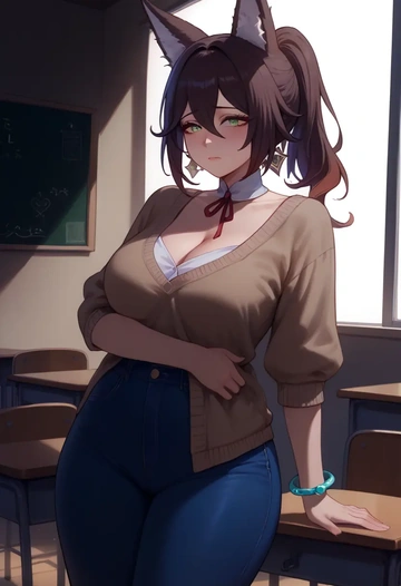 star rail,tingyun,teacher, sweater, jeans shorts  - AI generated anime art