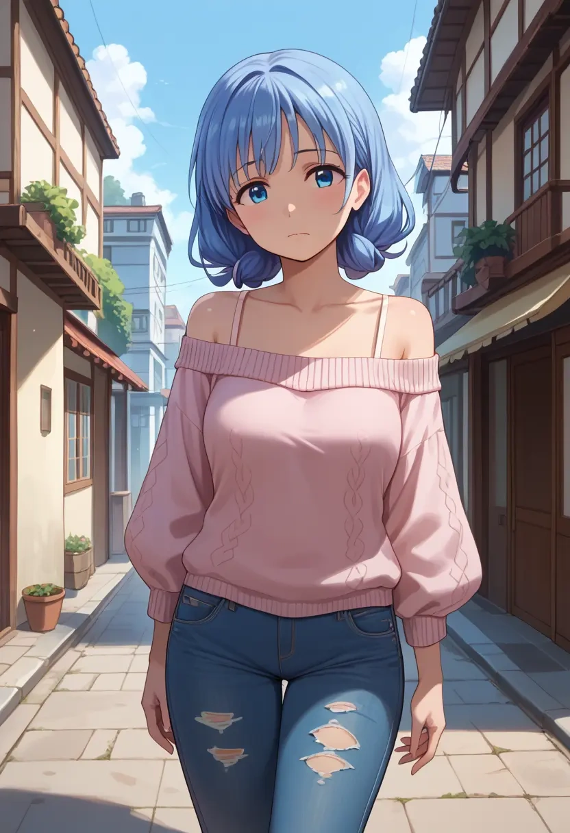 gochuumon_wa_usagi_desu_ka,tippy_(gochiusa),sweater,off-shoulder,ripped jeans  - 