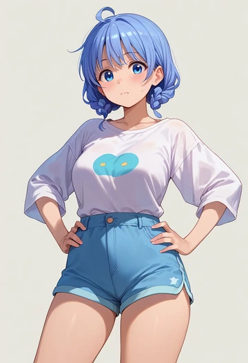 gochuumon_wa_usagi_desu_ka,tippy_(gochiusa),graphic tee,shorts,sneakers  - AI generated anime art