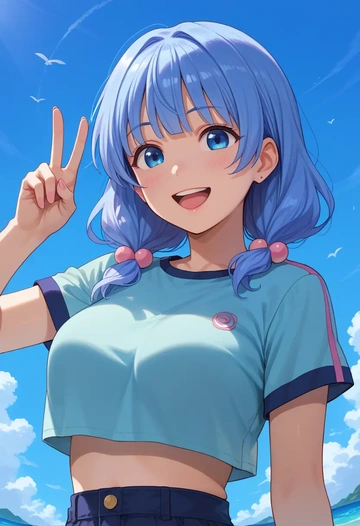 gochuumon_wa_usagi_desu_ka,tippy_(gochiusa),crop top,loose joggers,headset  - AI generated anime art