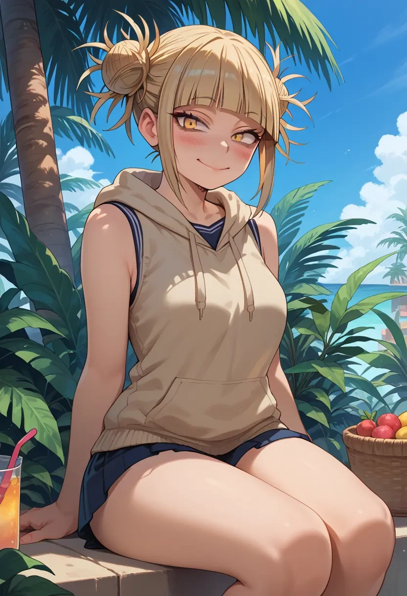 boku_no_hero_academia,toga_himiko,sleeveless hoodie,biker shorts  - 