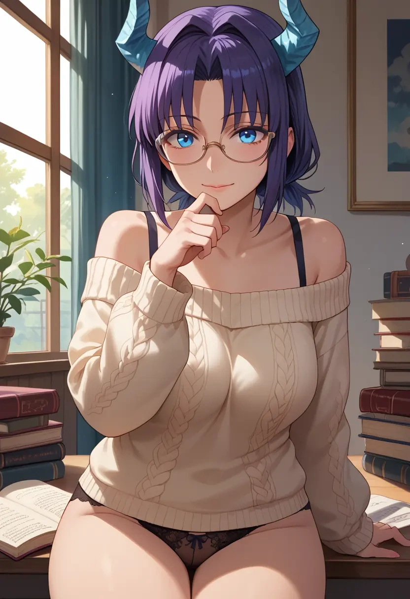 tsukihime,tohno_akiha,sweater,panties,off-shoulder,glasses,sexy  - 