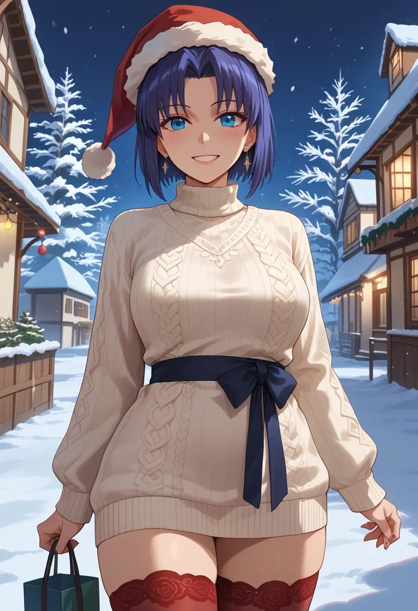 tsukihime,tohno_akiha,Christmas,sweater dress,stockings  - 