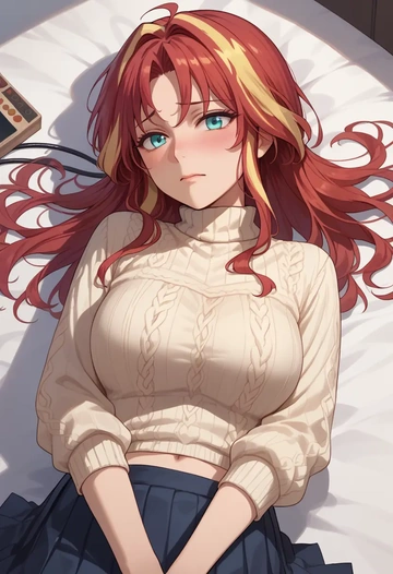 tsukihime,tohno_akiha,sweater,cropped,pleated midi skirt  - AI generated anime art