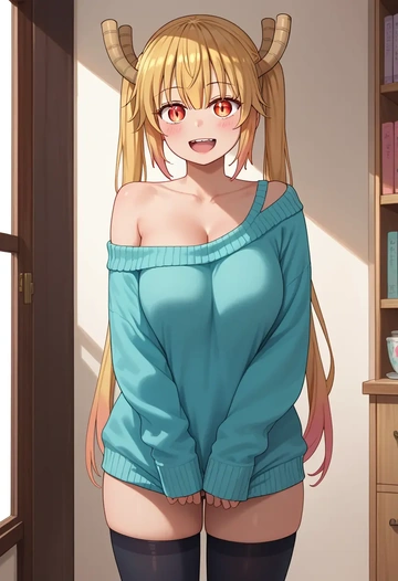 kobayashi_san_chi_no_maidragon,tohru_(maidragon),off-shoulder,sweater  - AI generated anime art